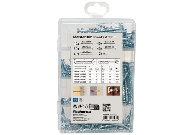Verpackung: "fischer Meister-Box PowerFast II SK TG / VG TX (222 Teile)"