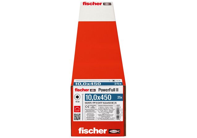 Verpackung: "fischer Vollgewindeschraube PowerFull FPF II CHTF 10,0 x 450 BC 25, Zylinderkopf, TX Antrieb, Vollgewinde, blau passiviert, galvanisch verzinkt, 25 Stück"