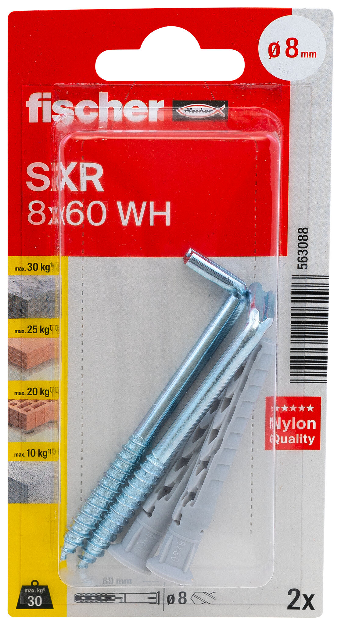 Verpackung: "fischer Langschaftdübel SXR 8 x 60 WH mit Winkelhaken"