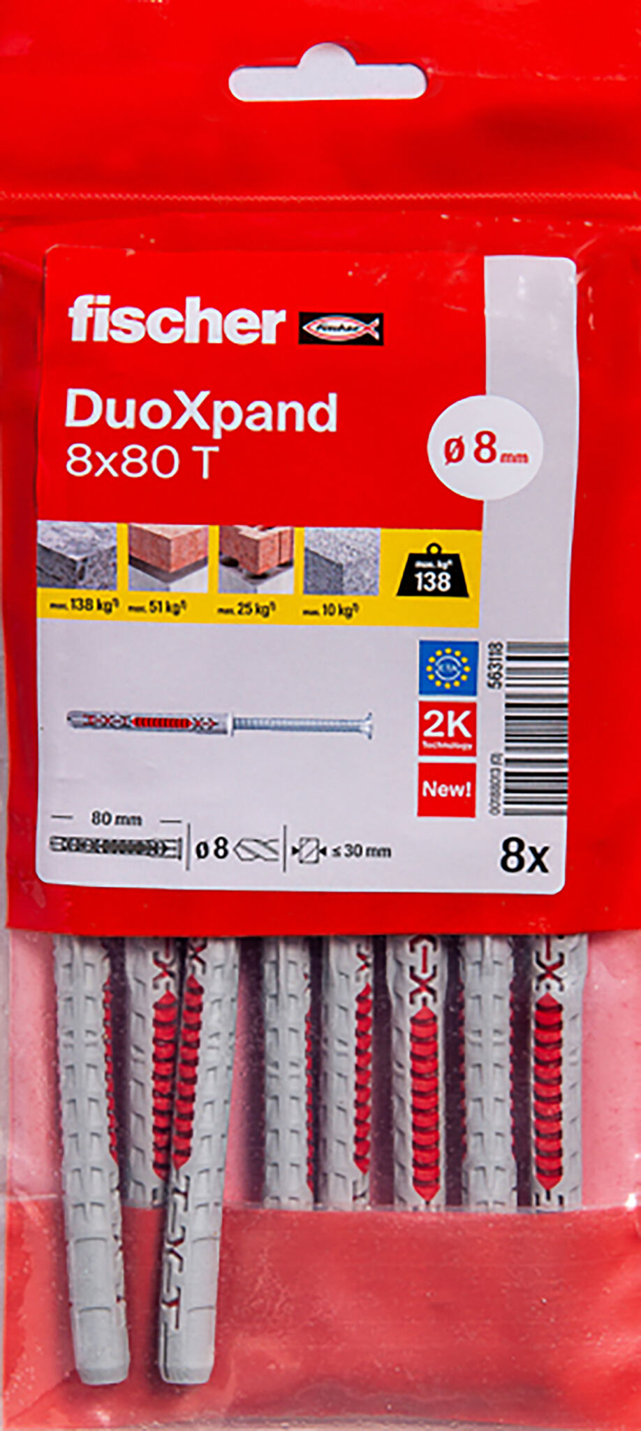 Packaging: "Cheville rallongée DuoXpand 8 x 80 T en acier électrozingué"
