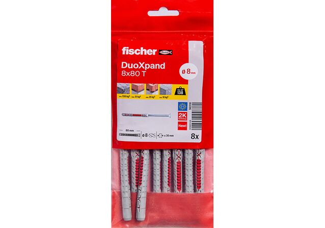 Packaging: "Cheville rallongée DuoXpand 8 x 80 T en acier électrozingué"