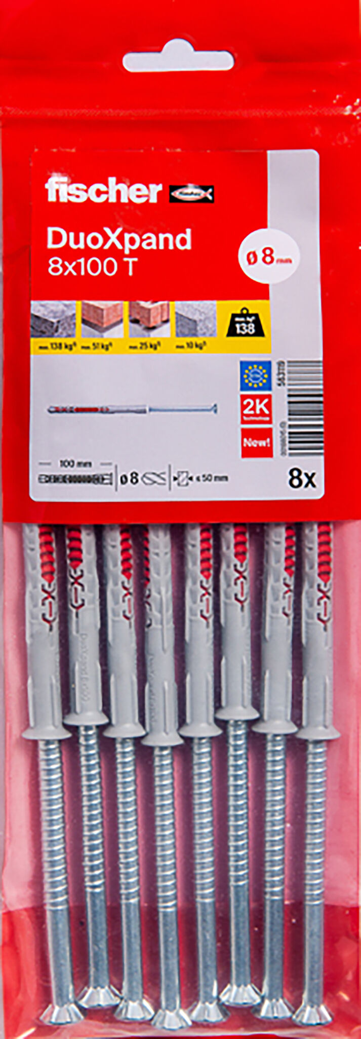 Packaging: "Cheville rallongée DuoXpand 8 x 100 T en acier électrozingué"