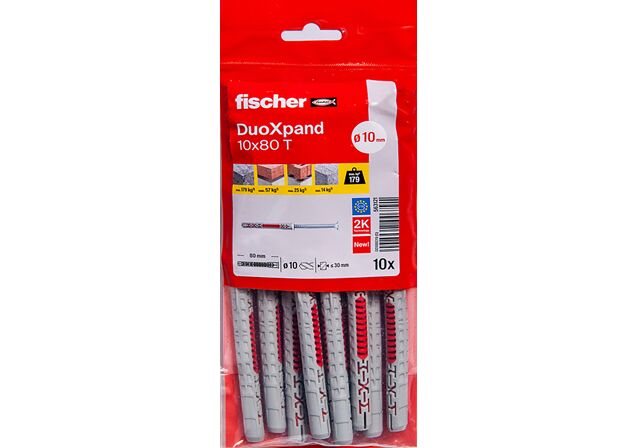 Packaging: "Cheville rallongée DuoXpand 10 x 80 T en acier électrozingué"