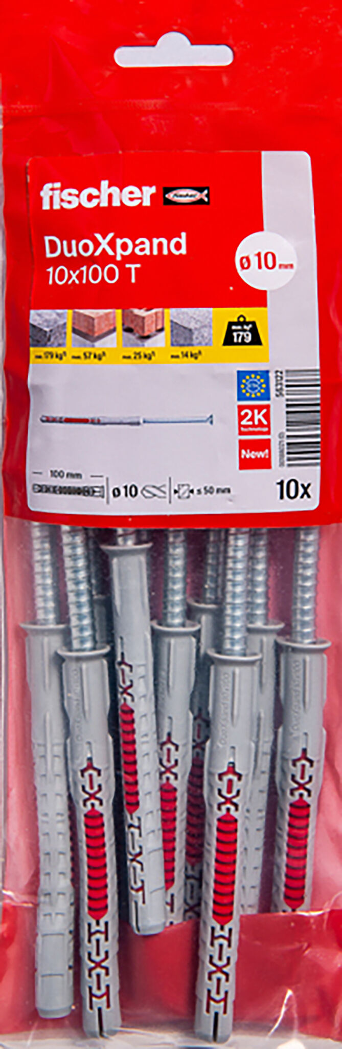 Packaging: "Cheville rallongée DuoXpand 10 x 100 T en acier électrozingué"