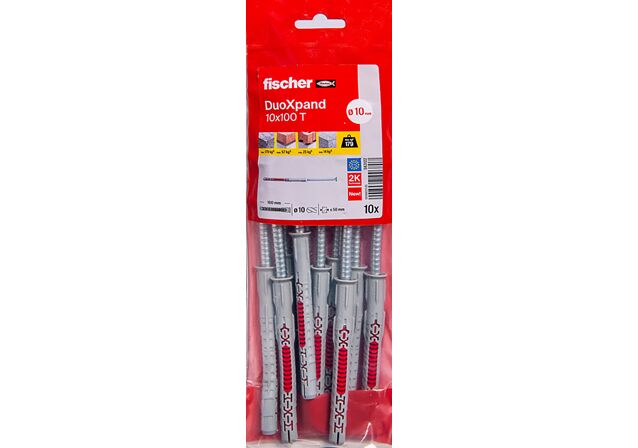 Packaging: "Cheville rallongée DuoXpand 10 x 100 T en acier électrozingué"