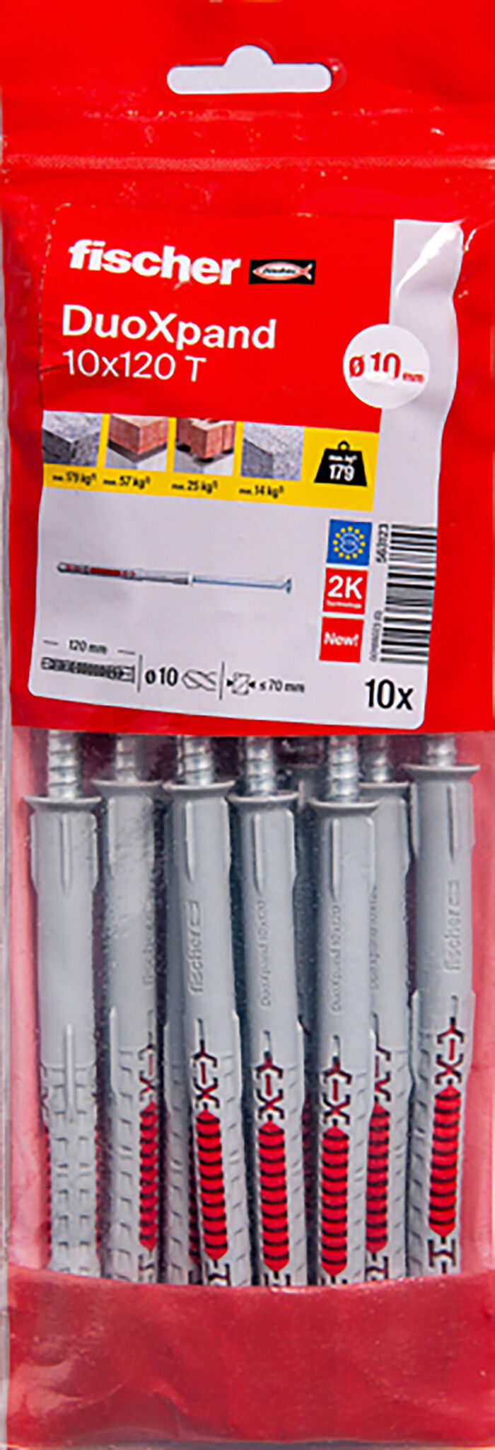 Packaging: "Cheville rallongée DuoXpand 10 x 120 T en acier électrozingué"