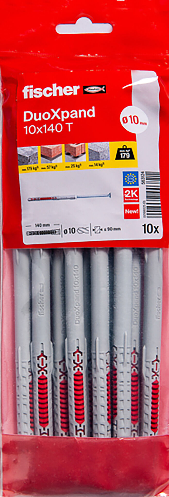 Packaging: "Cheville rallongée DuoXpand 10 x 140 T en acier électrozingué"