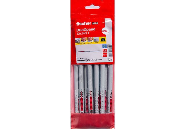Packaging: "Cheville rallongée DuoXpand 10 x 140 T en acier électrozingué"