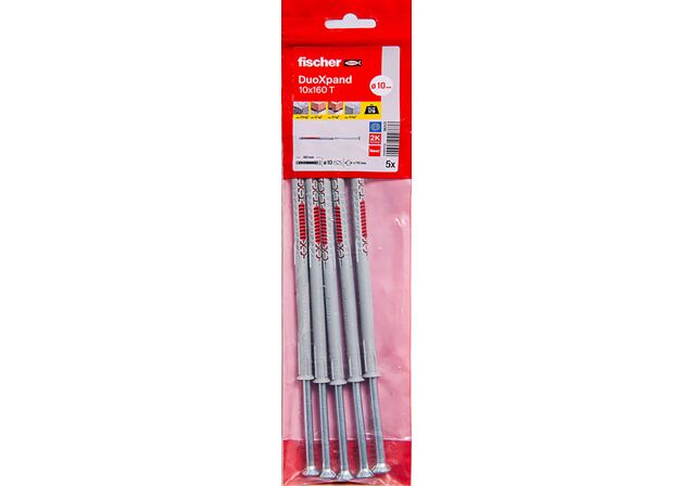 Packaging: "Cheville rallongée DuoXpand 10 x 160 T en acier électrozingué"