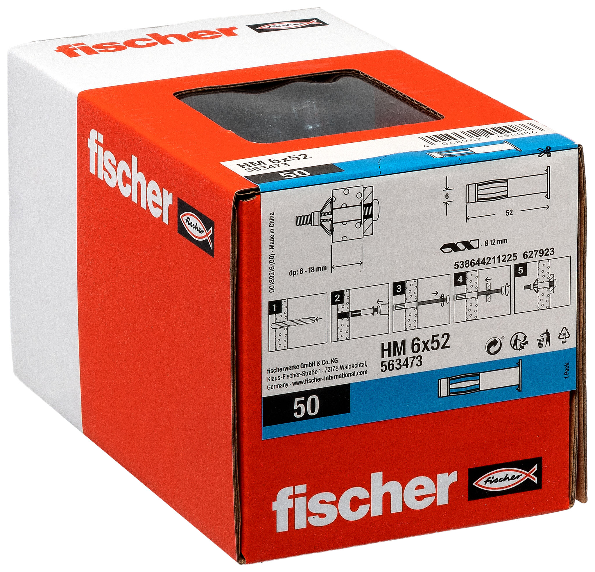 Packaging: "fischer metalen hollewandplug HM 6x52"