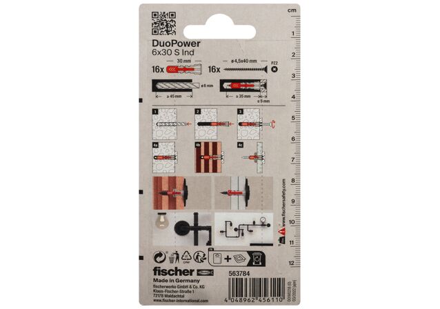 Packaging: "fischer DuoPower 6 x 30 with black coated screws (Industry Design)"