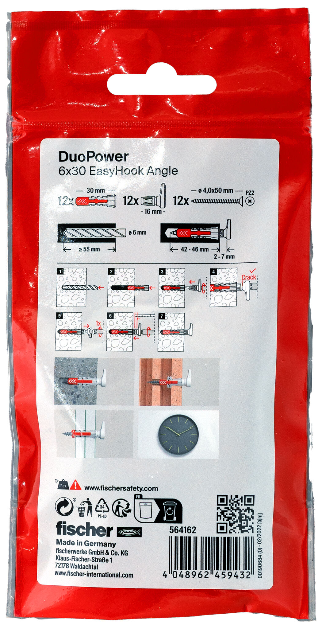 Packaging: "fischer EasyHook Angle DuoPower 6x30 PB NV"