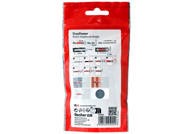 Packaging: "fischer EasyHook Angle DuoPower 8 x 40 PB NV"