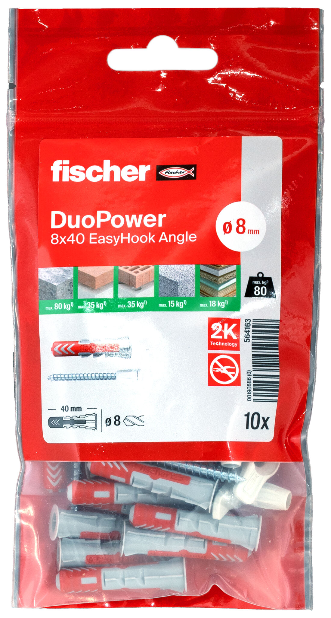 Packaging: "fischer EasyHook Angle DuoPower 8 x 40 PB NV"