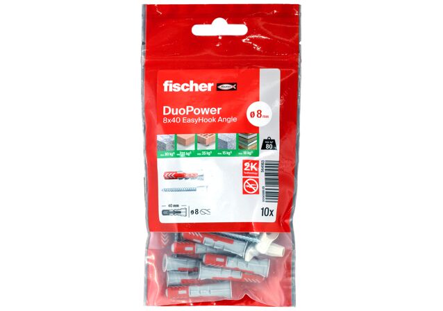 Packaging: "fischer EasyHook Angle DuoPower 8 x 40 PB NV"