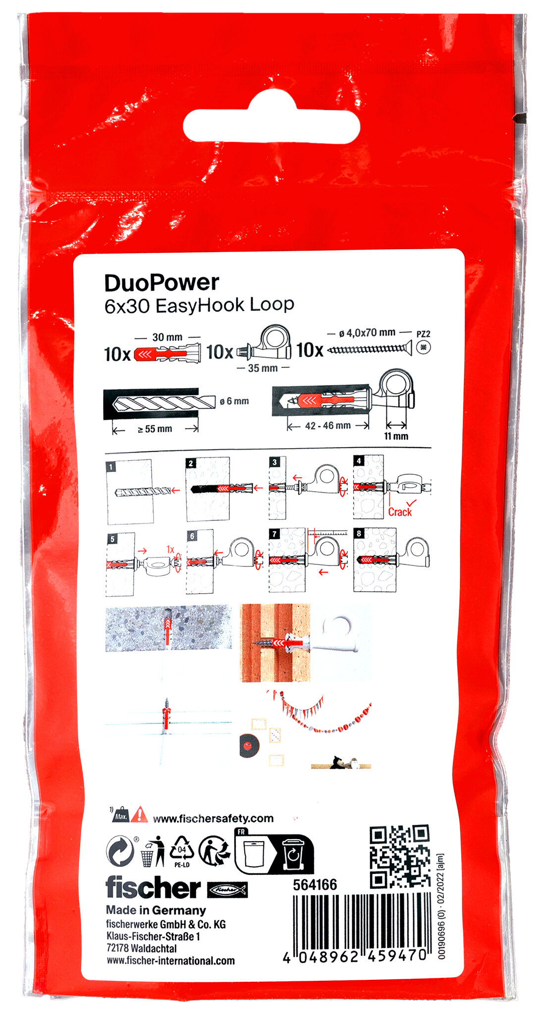 Packaging: "fischer EasyHook Loop DuoPower 6 x 30 PB NV"