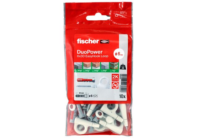 Packaging: "fischer EasyHook Loop DuoPower 6 x 30 PB NV"