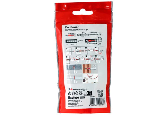 Packaging: "fischer EasyHook Loop DuoPower 8 x 40 PB NV"