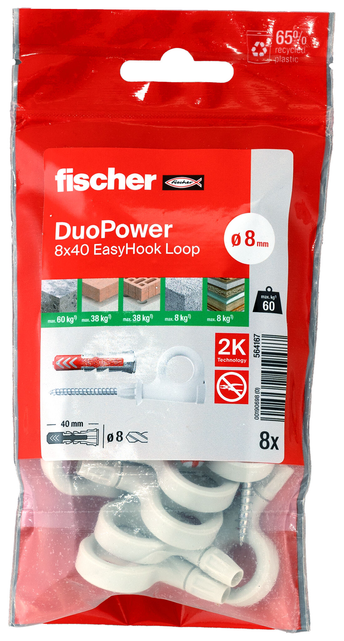 Packaging: "fischer EasyHook Loop DuoPower 8 x 40 PB NV"