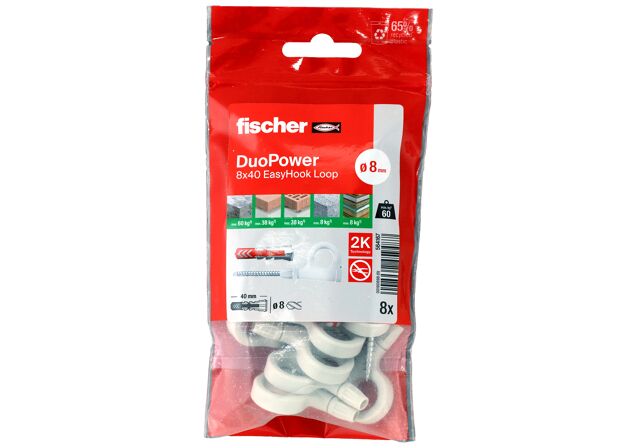 Packaging: "fischer EasyHook Loop DuoPower 8 x 40 PB NV"