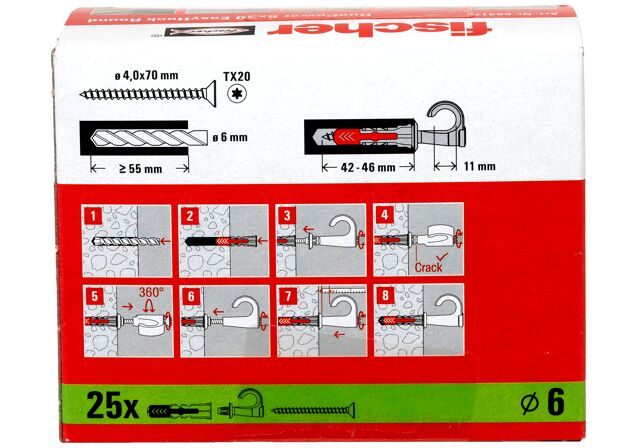 Packaging: "fischer EasyHook Round DuoPower 6 x 30"