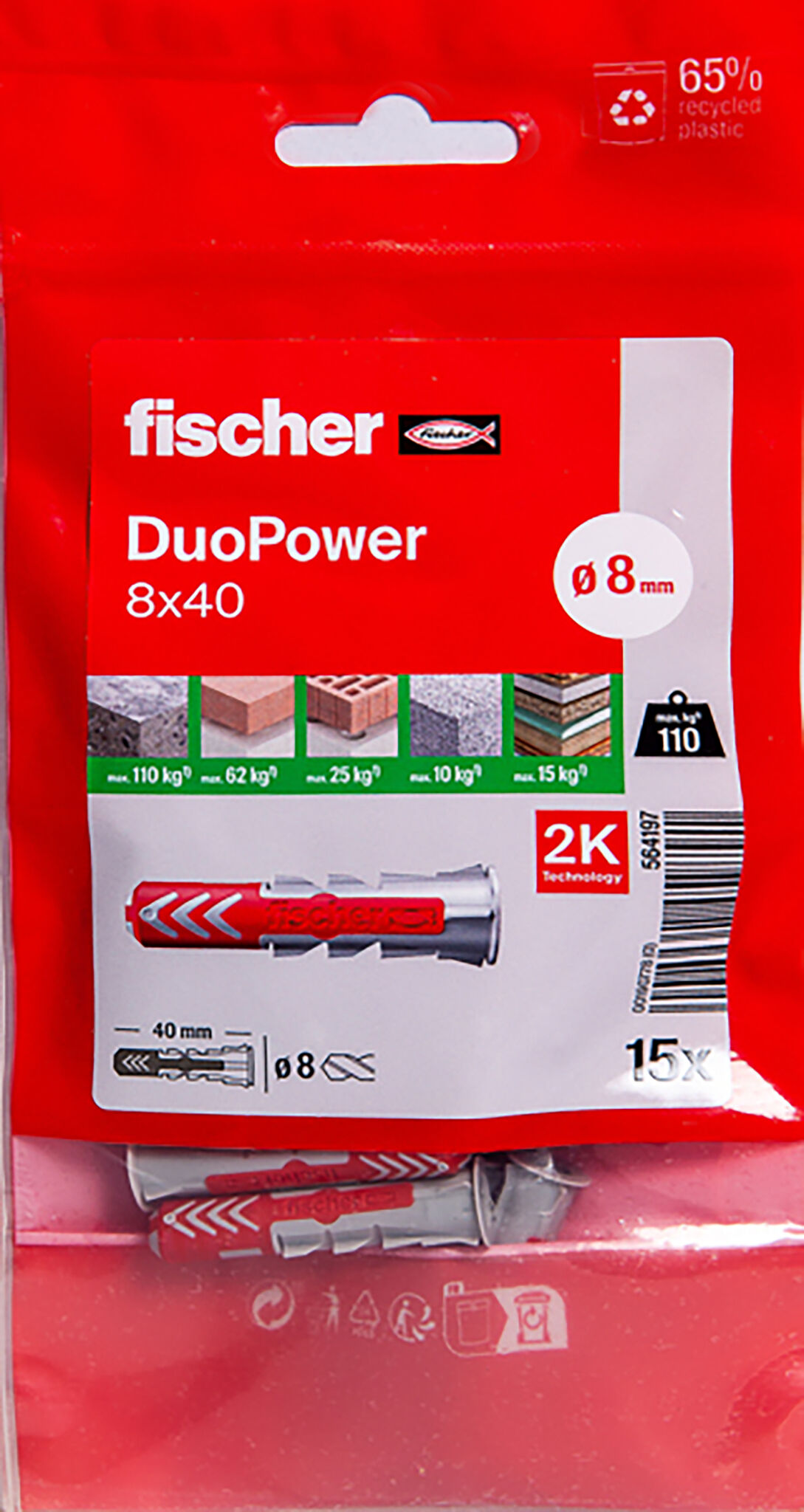 Packaging: "Cheville bi-matière DuoPower 8 x 40 sans vis"