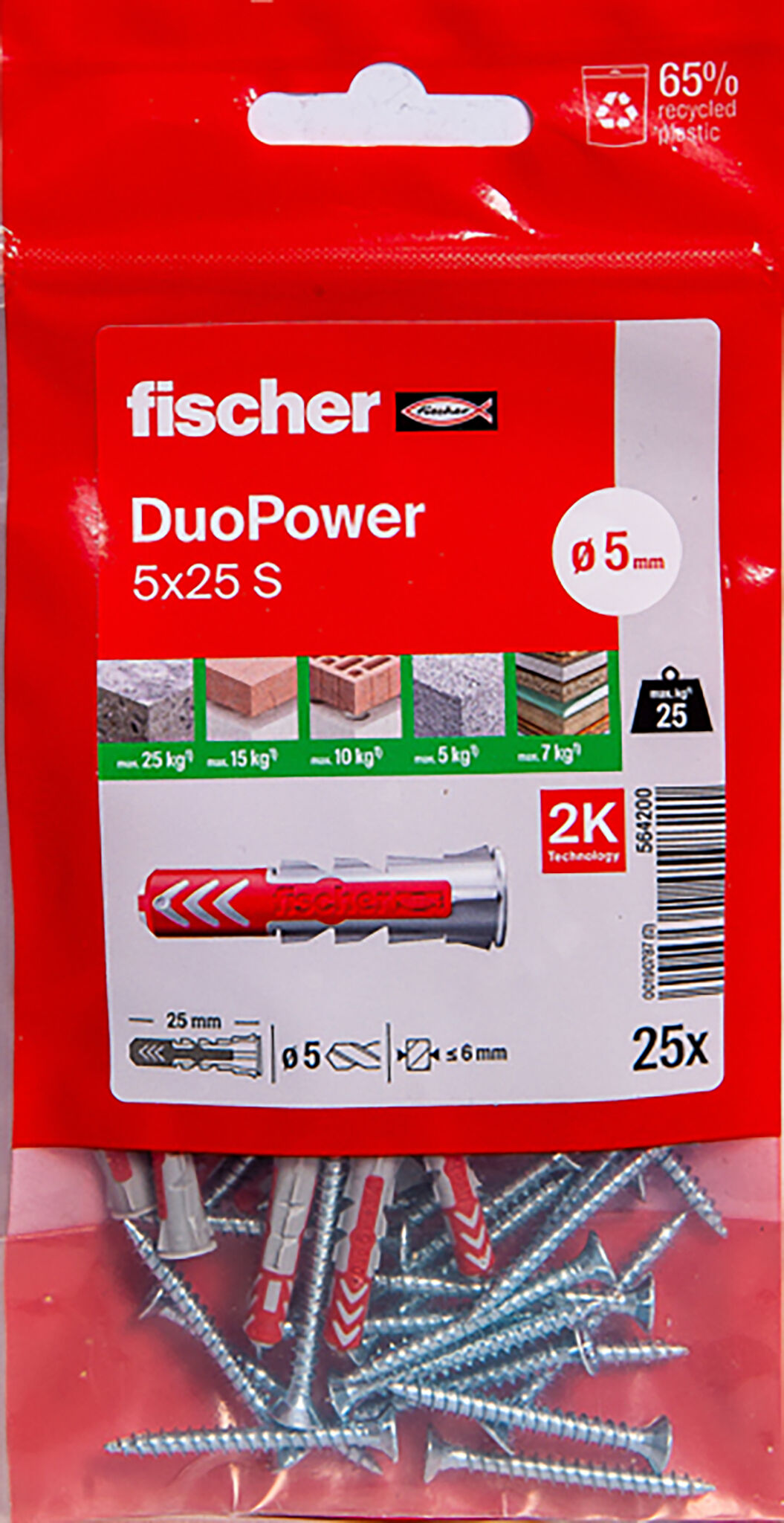 Packaging: "Cheville bi-matière DuoPower 5 x 25 S avec vis"