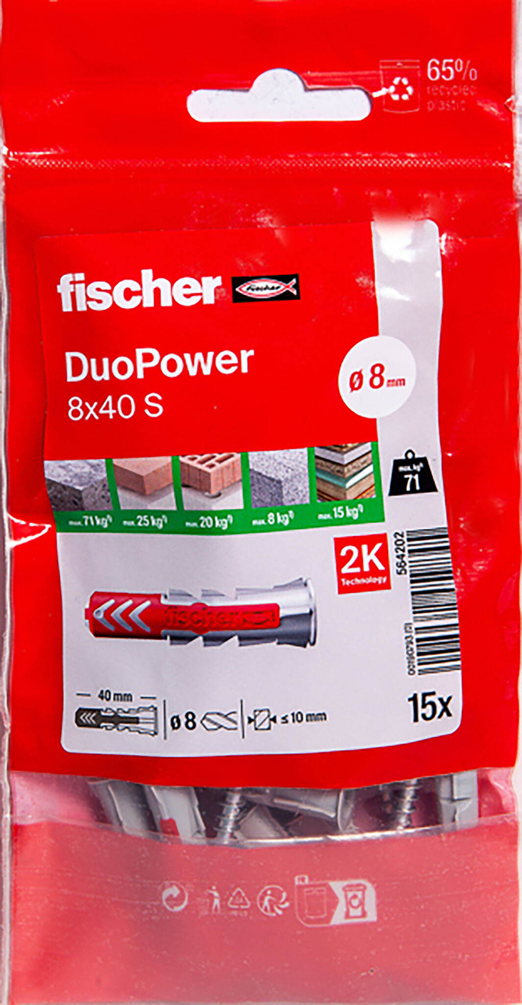Packaging: "Cheville bi-matière DuoPower 8 x 40 S avec vis"