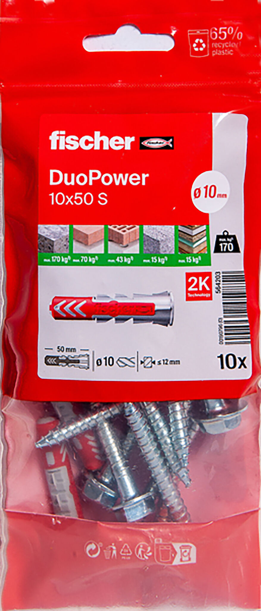 Packaging: "Cheville bi-matière DuoPower 10 x 50 S avec vis"