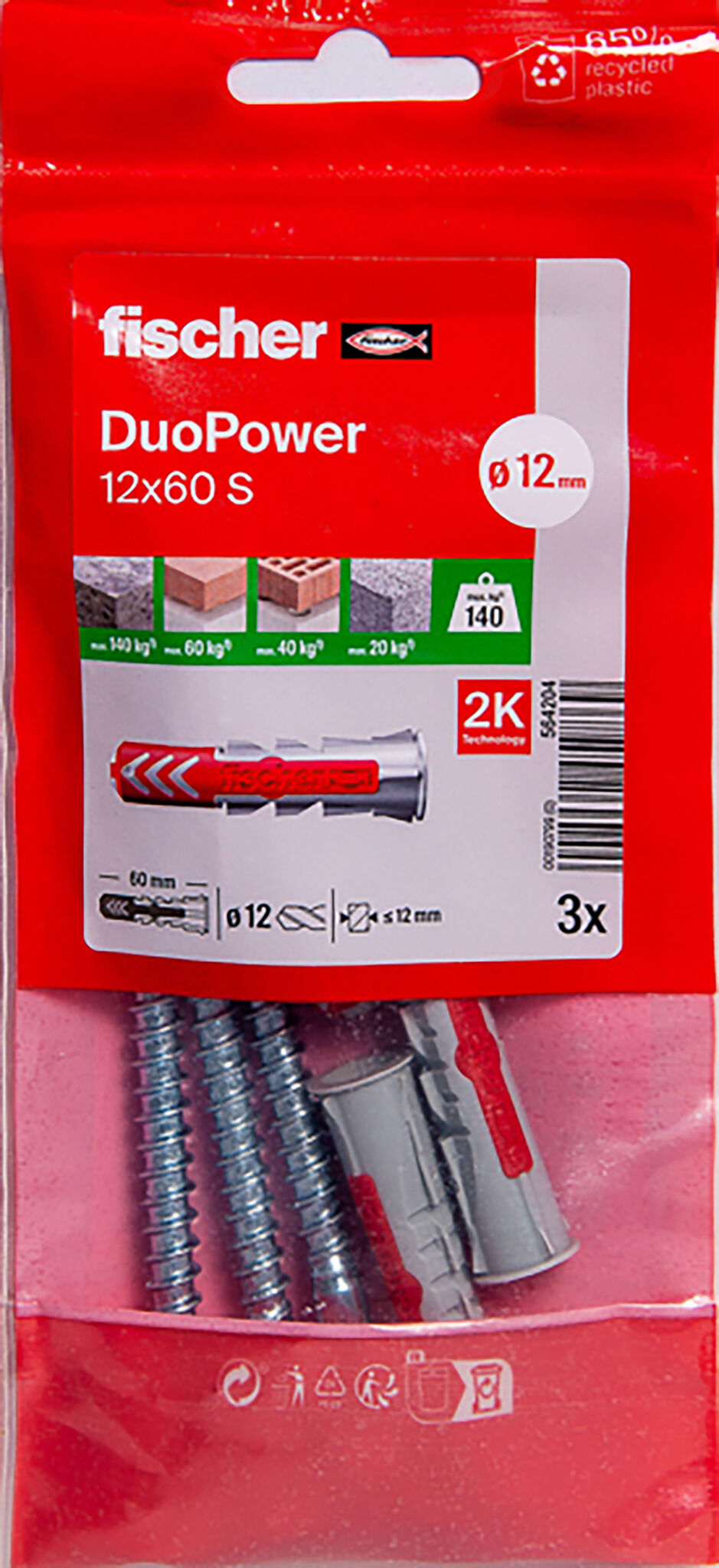 Packaging: "Cheville bi-matière DuoPower 12 x 60 S avec vis"