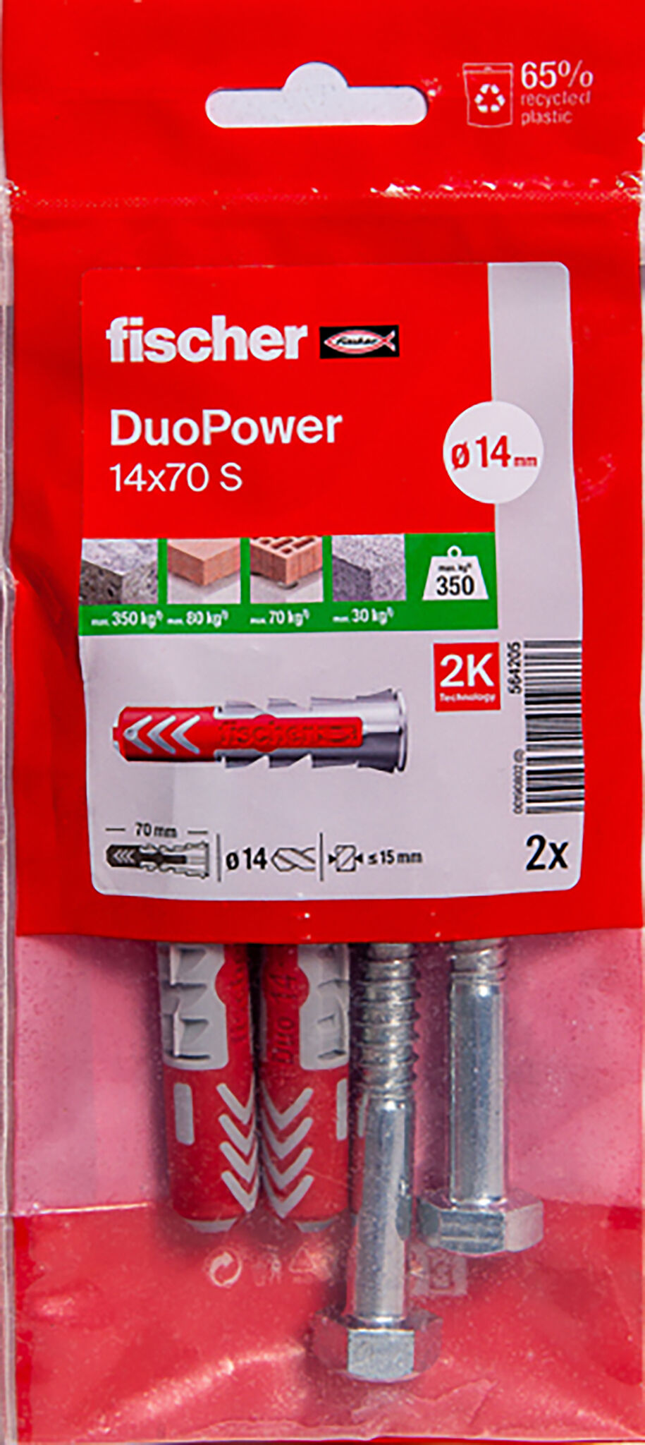 Packaging: "Cheville bi-matière DuoPower 14 x 70 S avec vis"