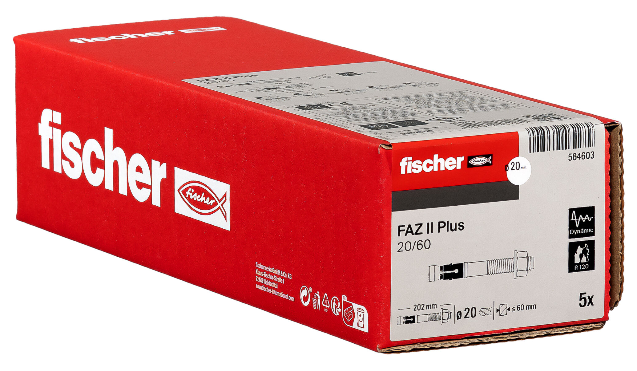 Packaging: "fischer bolt anchor FAZ II Plus 20/60 ZP electro zinc plated"