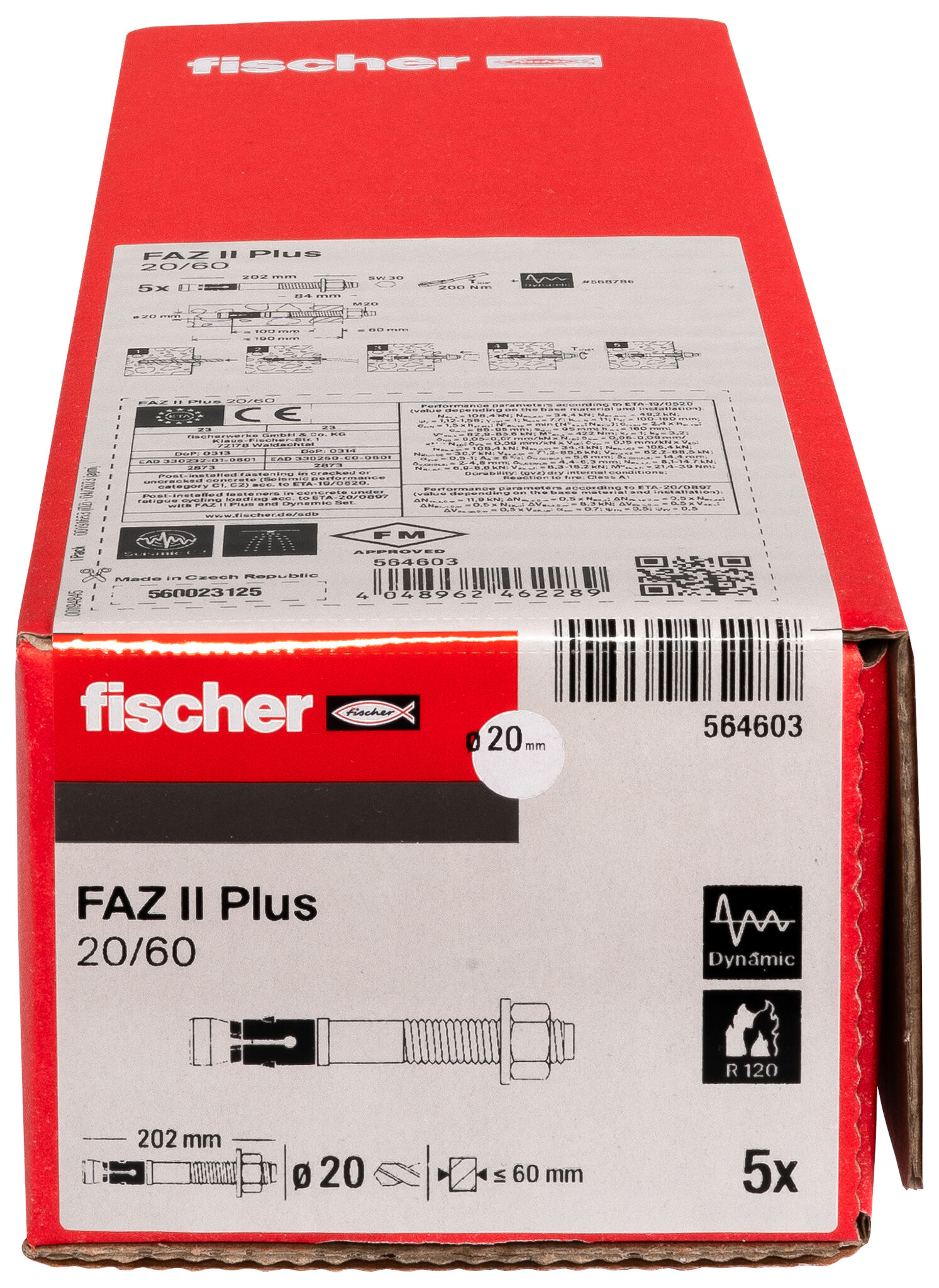Packaging: "fischer bolt anchor FAZ II Plus 20/60 ZP electro zinc plated"