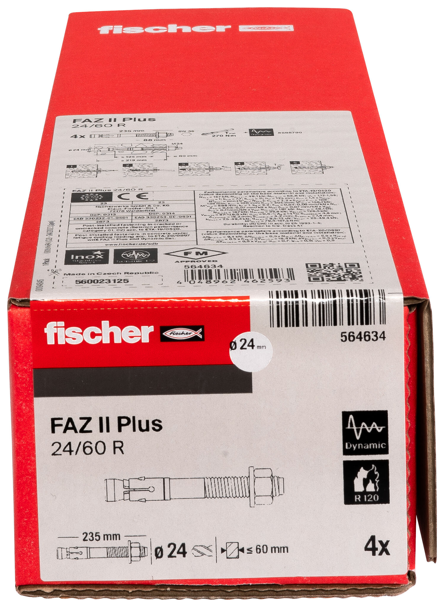 Packaging: "fischer bolt anchor FAZ II Plus 24/60 R stainless steel"