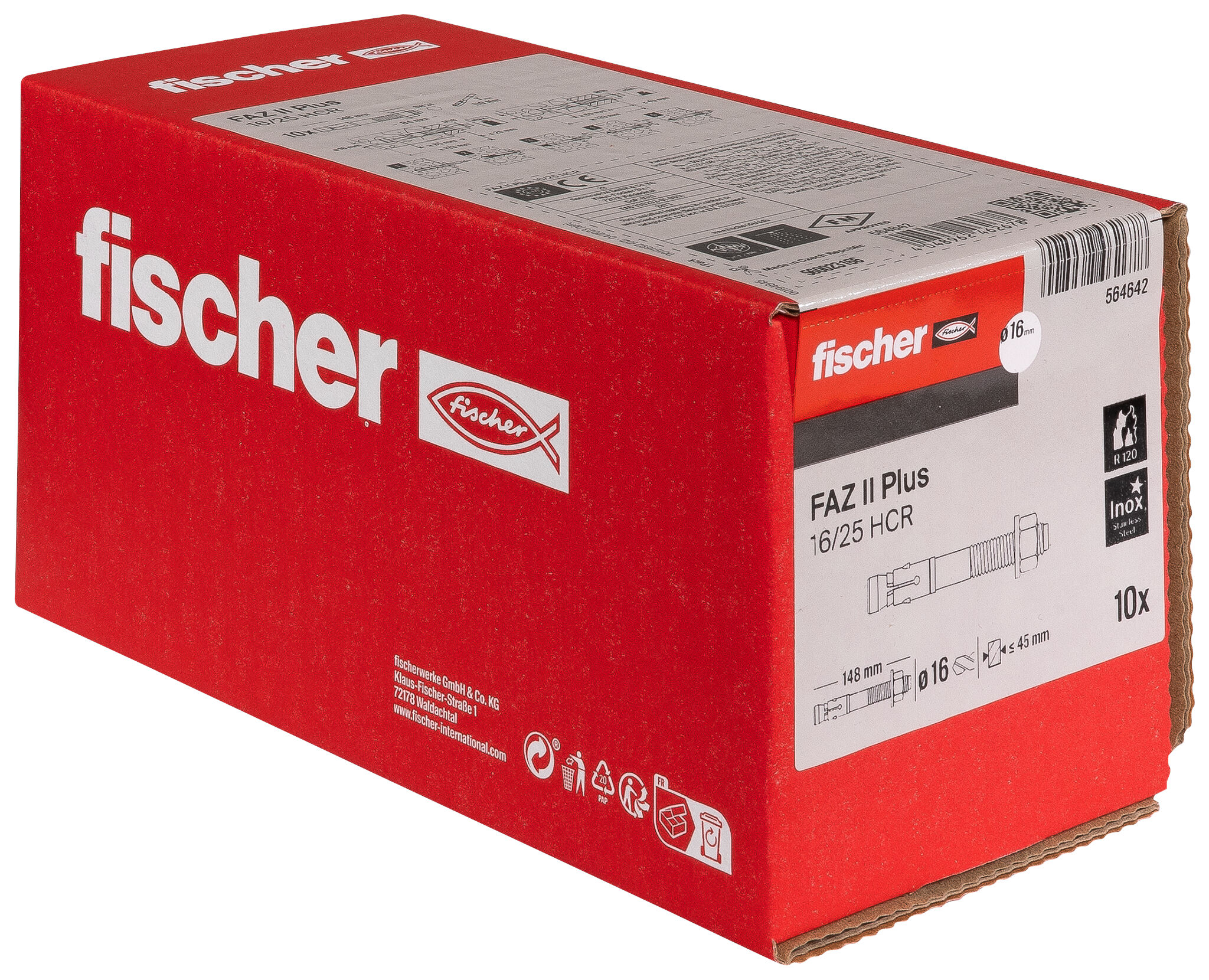 Packaging: "fischer bolt anchor FAZ II Plus 16/25 HCR highly corrosion-resistant steel"