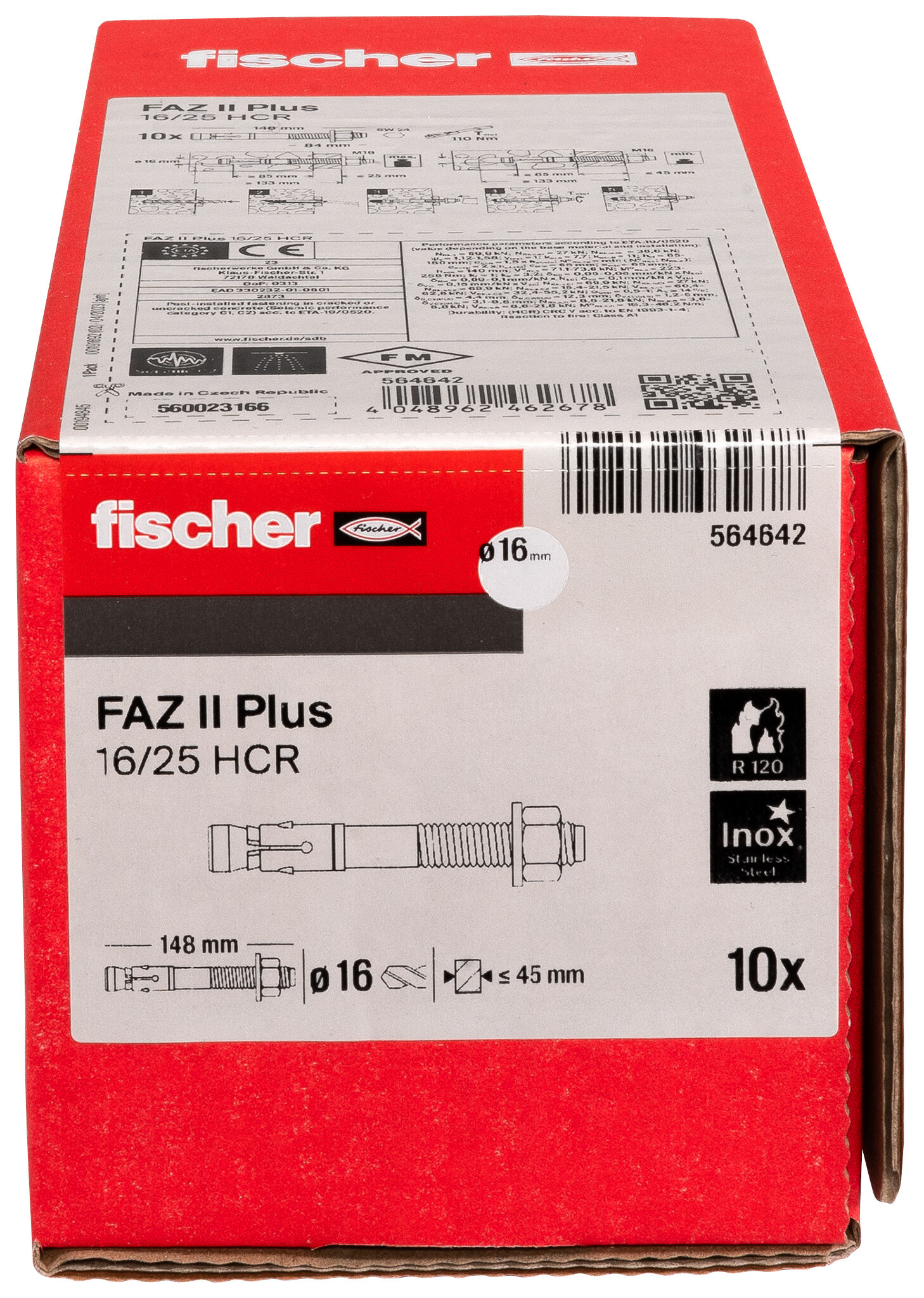 Packaging: "fischer bolt anchor FAZ II Plus 16/25 HCR highly corrosion-resistant steel"