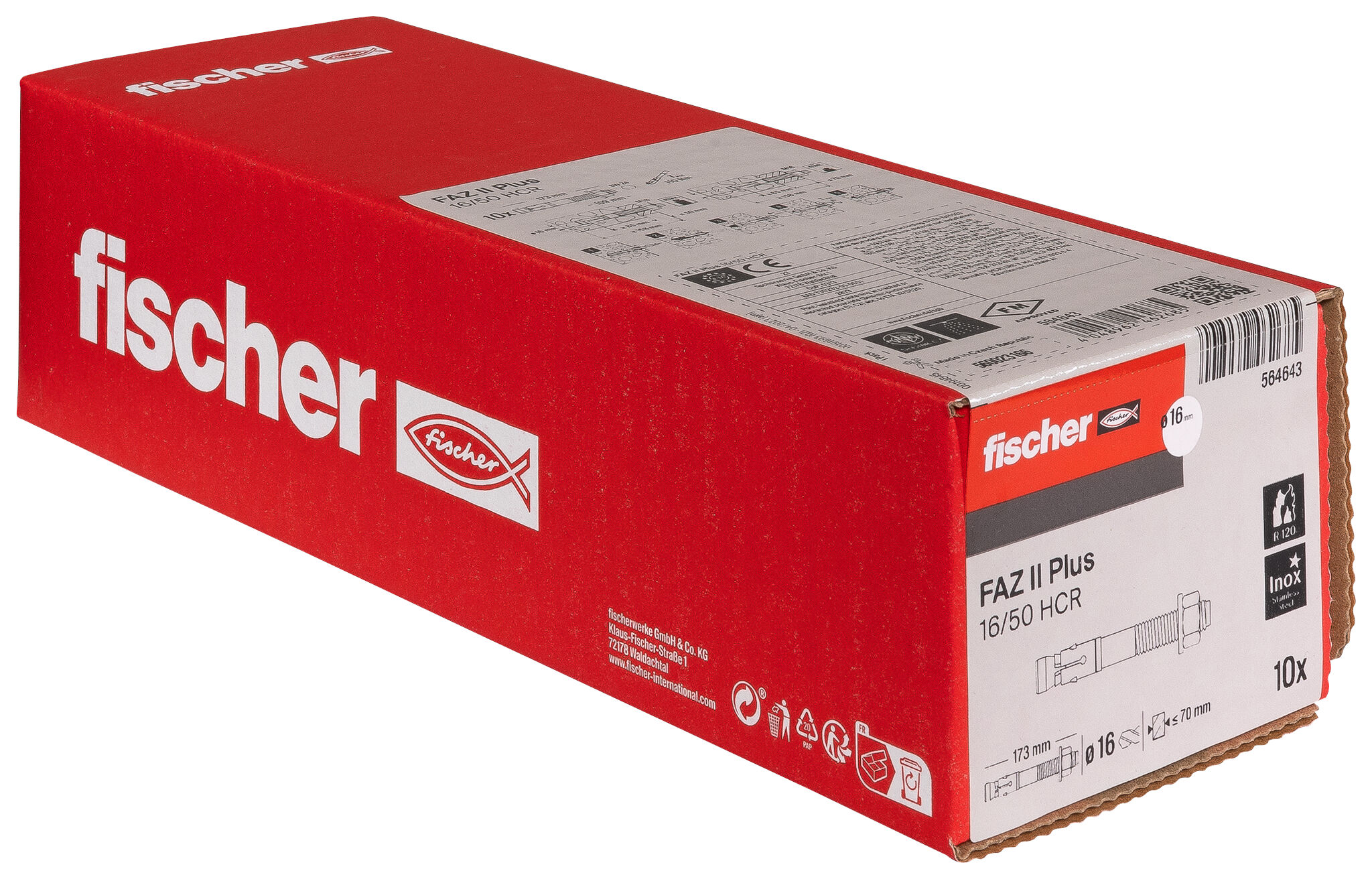 Packaging: "fischer bolt anchor FAZ II Plus 16/50 HCR highly corrosion-resistant steel"