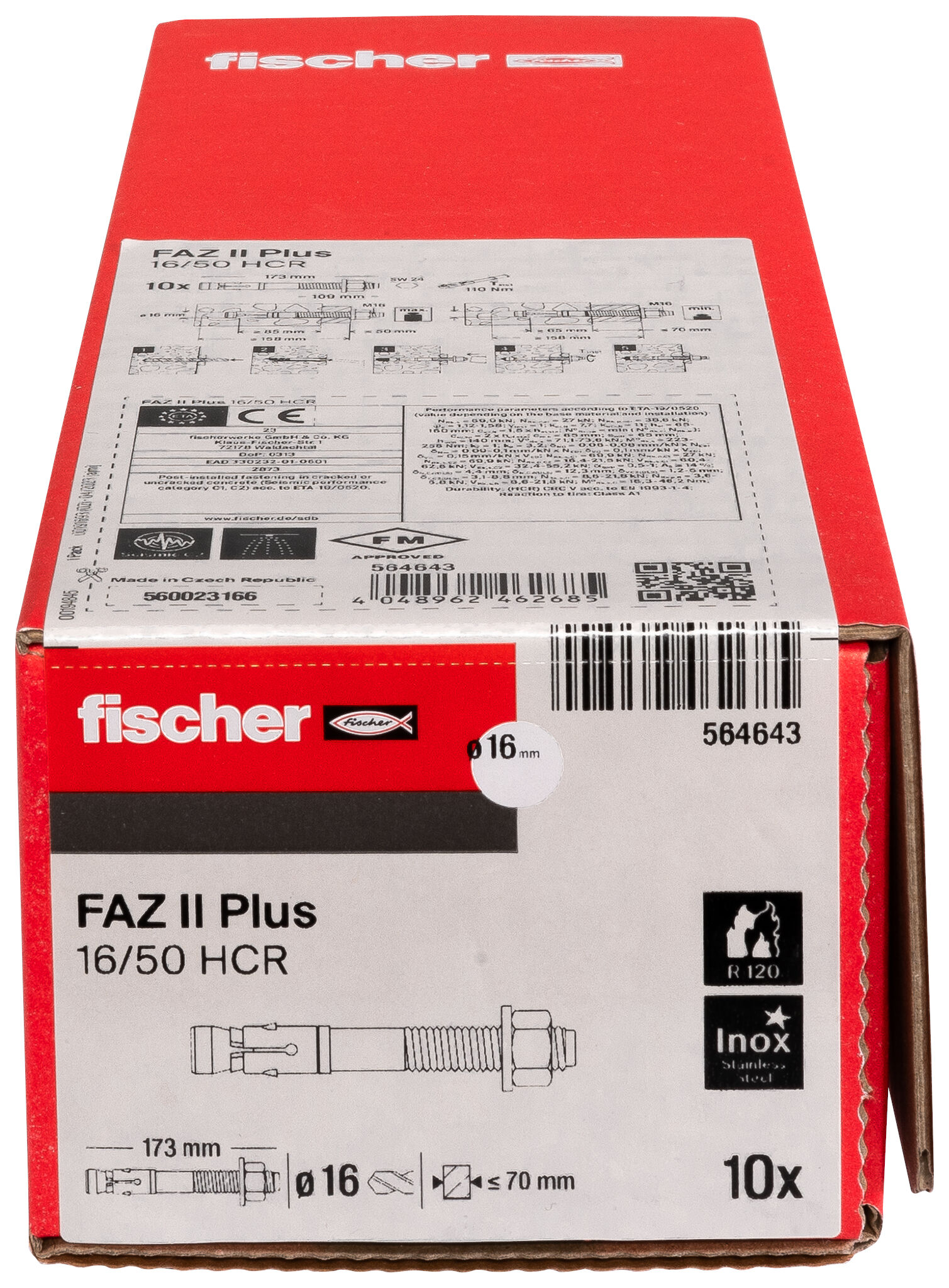 Packaging: "fischer bolt anchor FAZ II Plus 16/50 HCR highly corrosion-resistant steel"