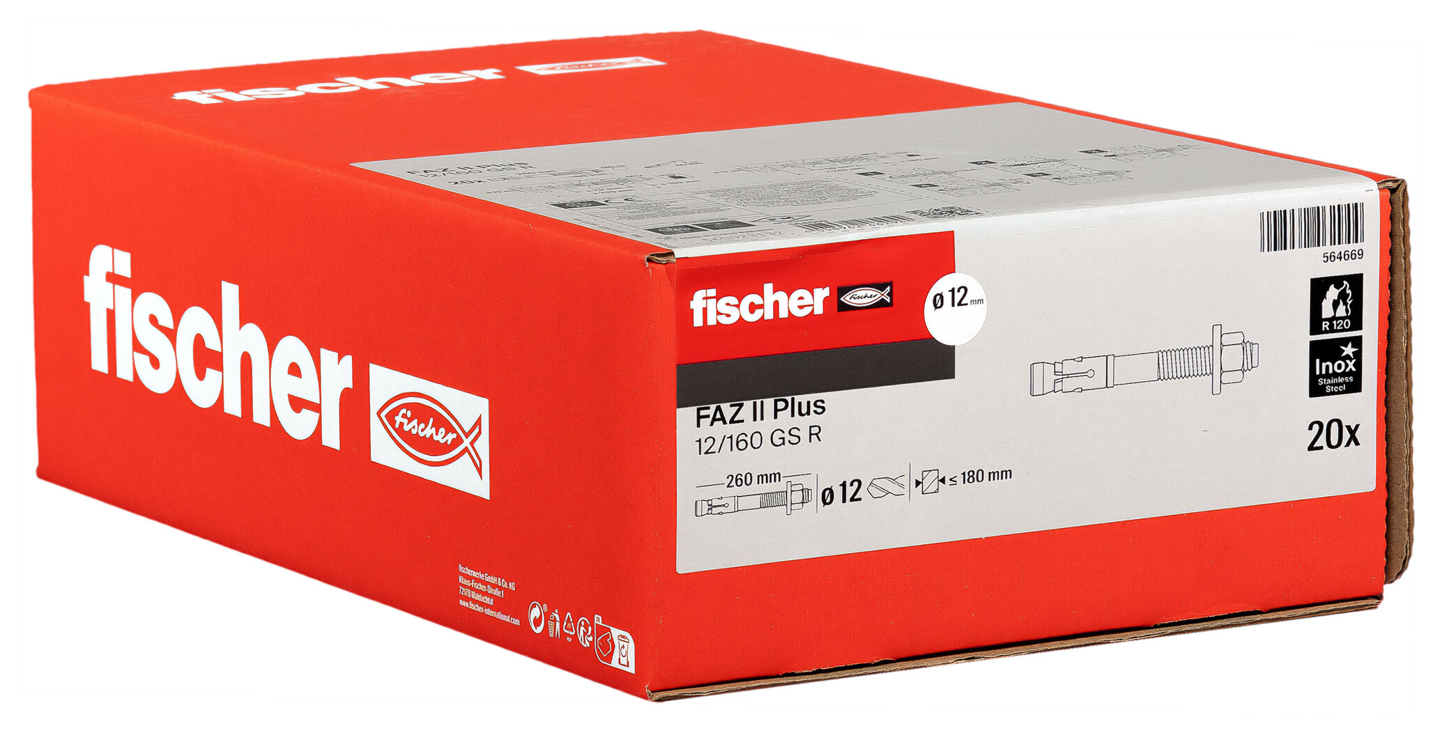 Packaging: "fischer bolt anchor FAZ II Plus 12/160 GS R stainless steel"