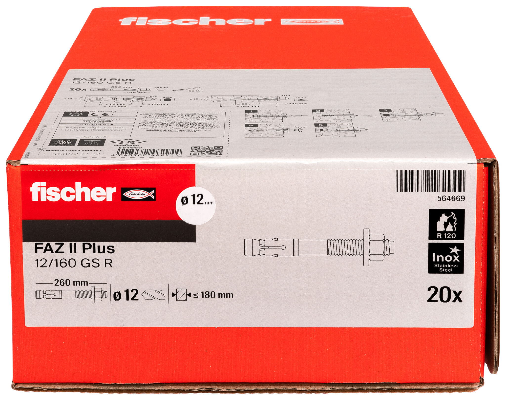 Packaging: "fischer bolt anchor FAZ II Plus 12/160 GS R stainless steel"