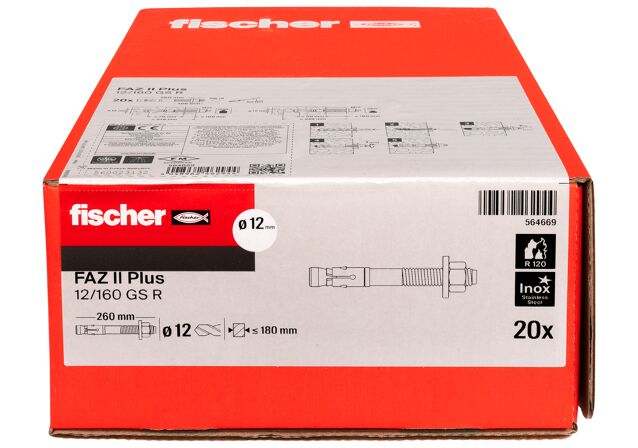 Packaging: "fischer bolt anchor FAZ II Plus 12/160 GS R stainless steel"