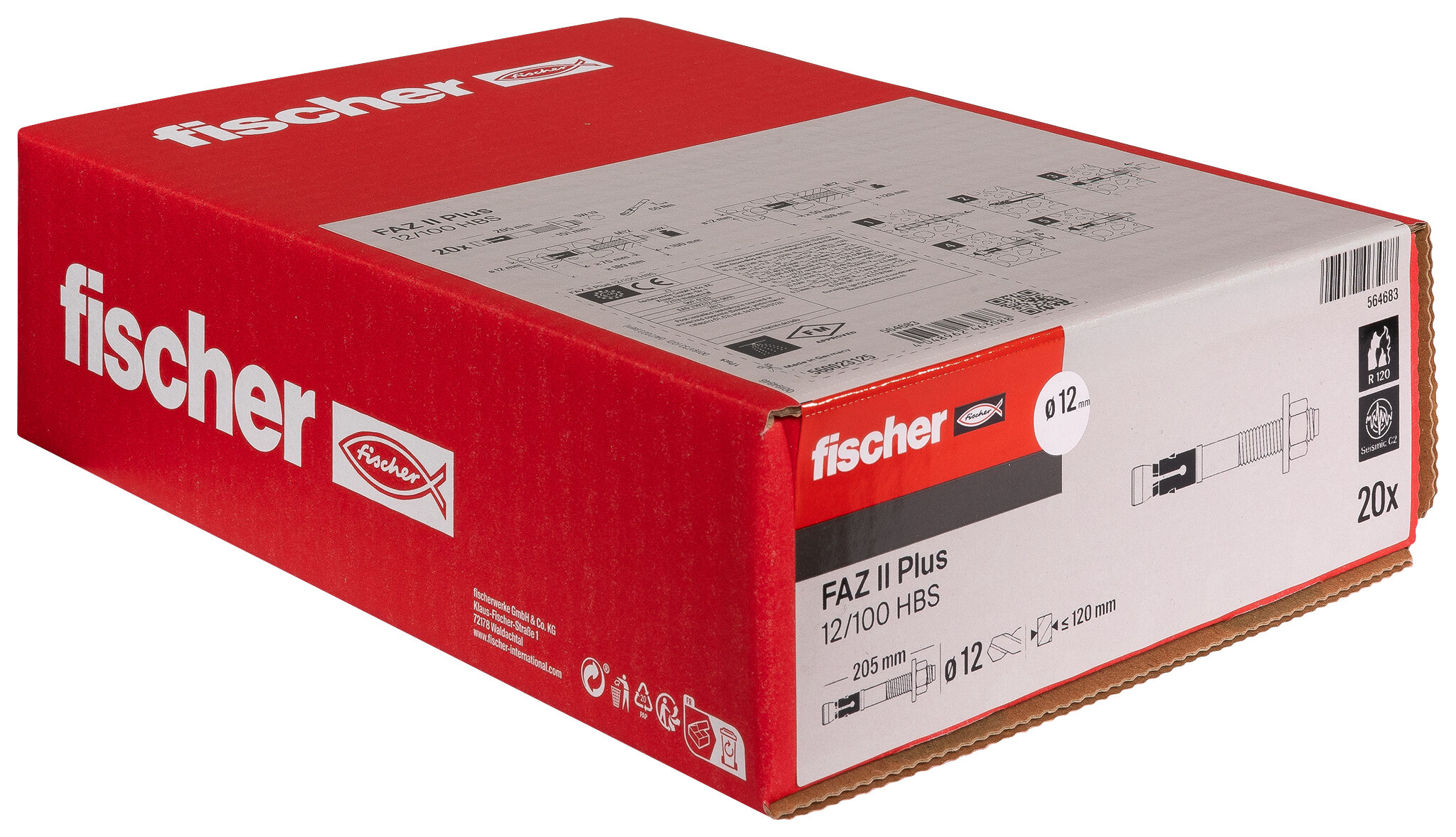 Packaging: &quot;Goujon d&#39;ancrage FAZ II Plus 12/100 HBS en acier électrozingué avec rondelle large pour la construction bois&quot;