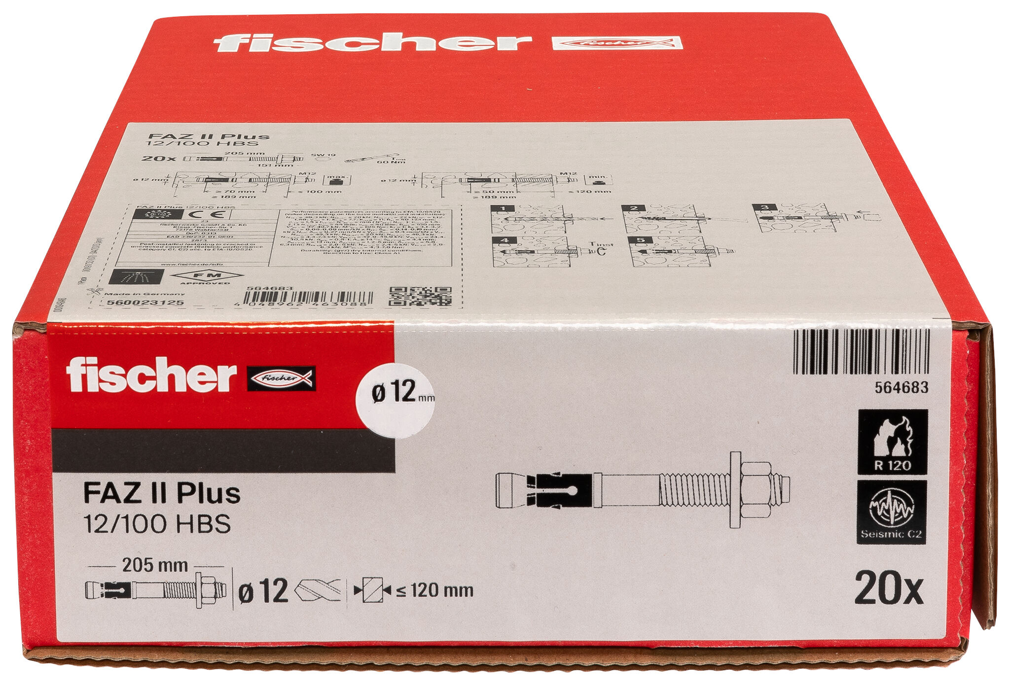 Packaging: &quot;Goujon d&#39;ancrage FAZ II Plus 12/100 HBS en acier électrozingué avec rondelle large pour la construction bois&quot;