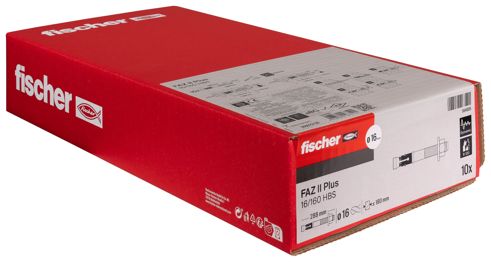 Packaging: "Goujon d'ancrage FAZ II Plus 16/160 HBS en acier électrozingué avec rondelle large pour la construction bois"