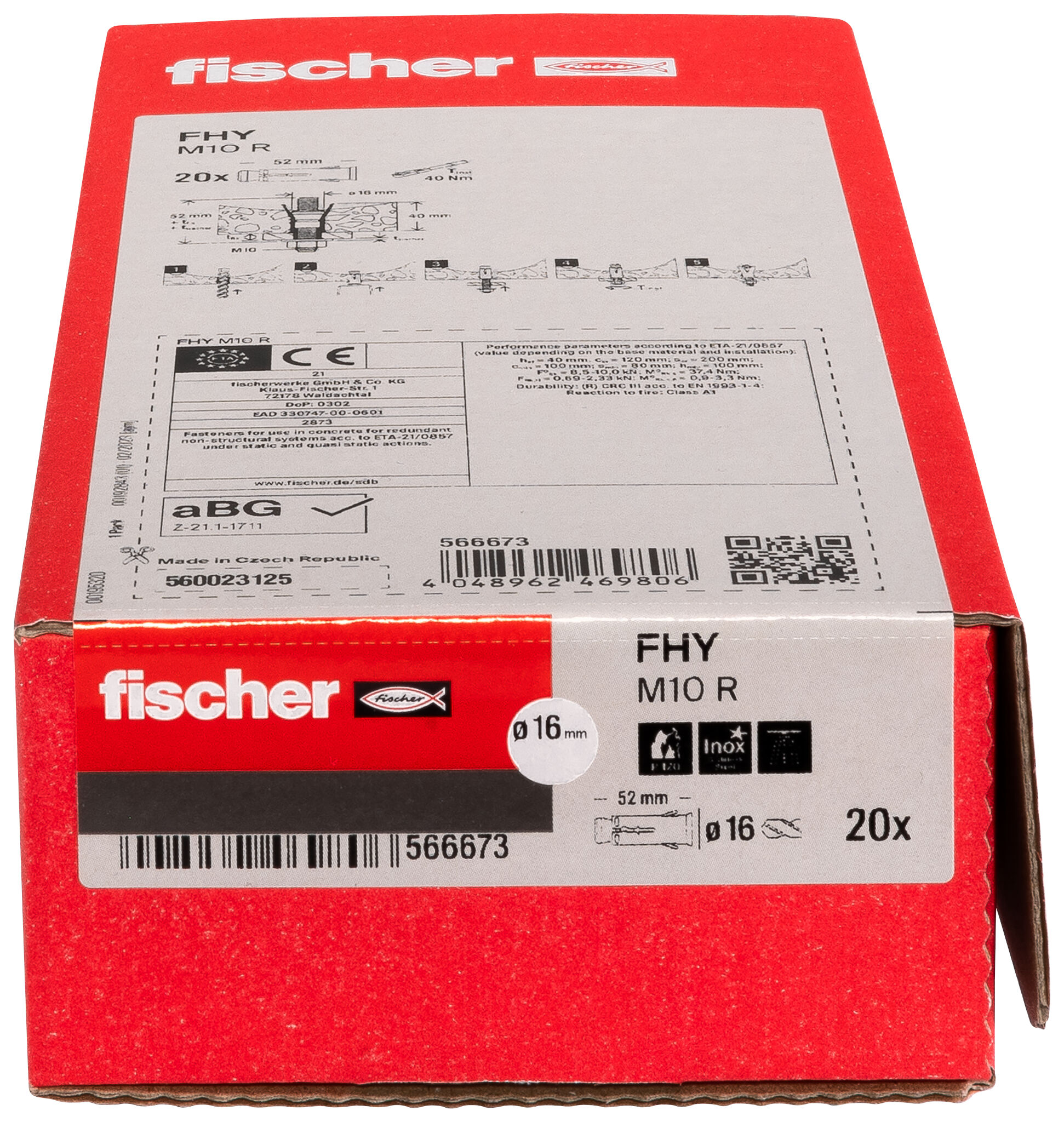 Packaging: "Cheville pour dalle alvéolaire FHY M10 R en acier inoxydable"