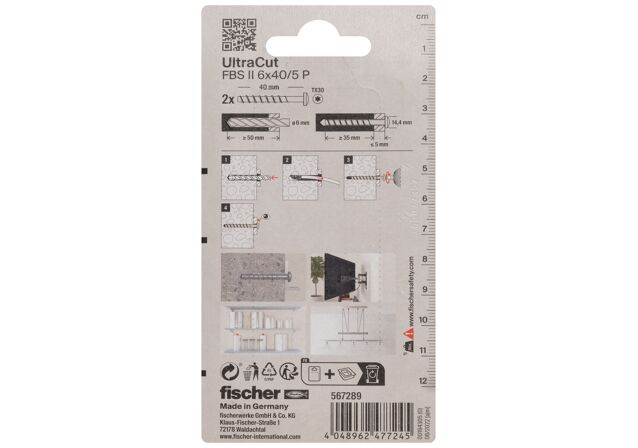 Packaging: "fischer concrete screw UltraCut FBS II 6 x 40/5 P pan head"