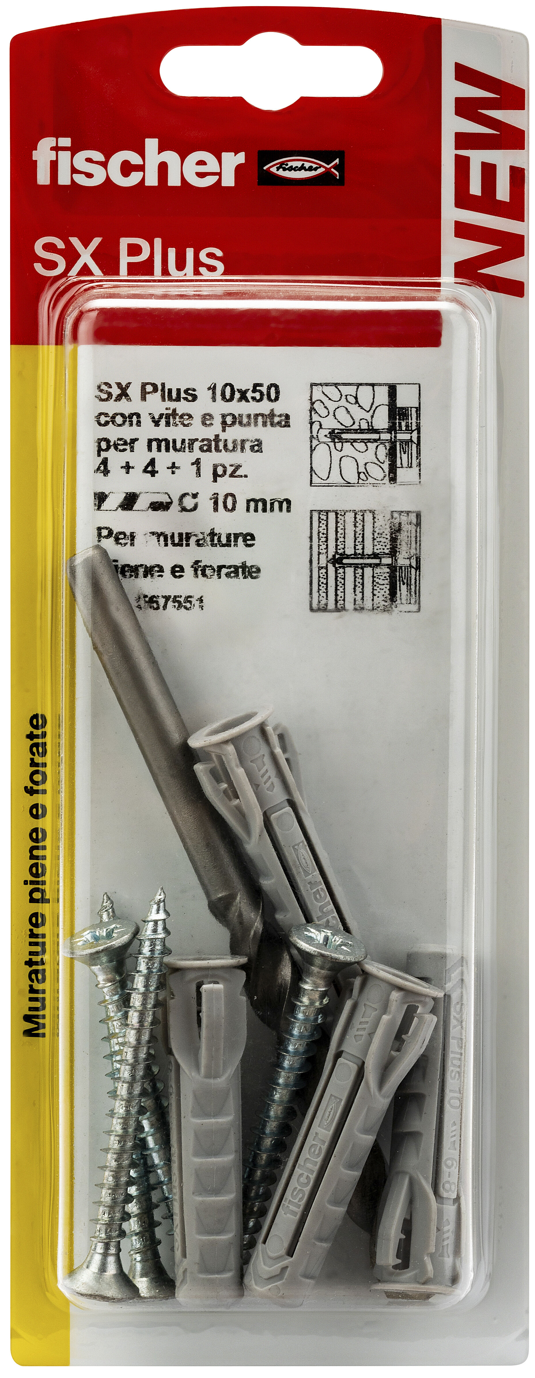 Confezione: "SX Plus 10x50 W100 Tassello con Vite e Punta in Blister"