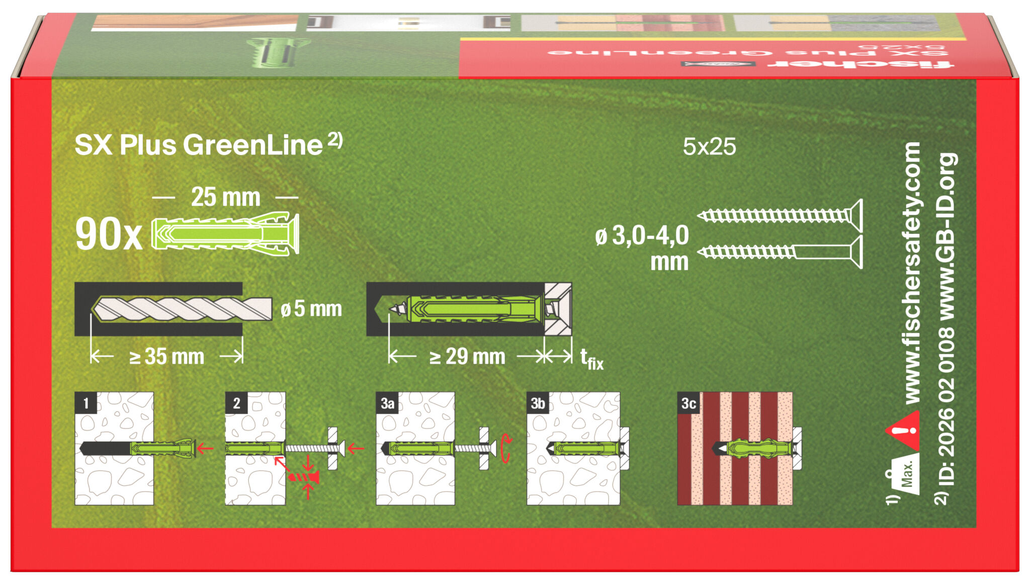 Verpackung: "fischer Spreizdübel SX Plus GreenLine 5 x 25"