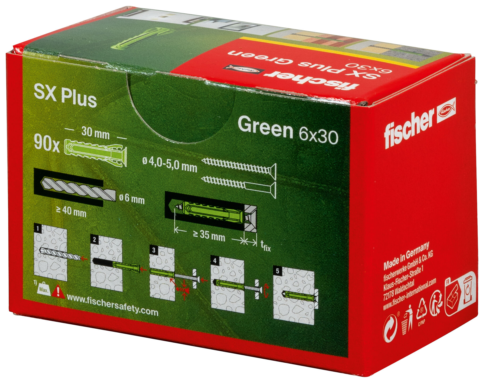 Verpackung: "fischer Spreizdübel SX Plus Green 6 x 30"
