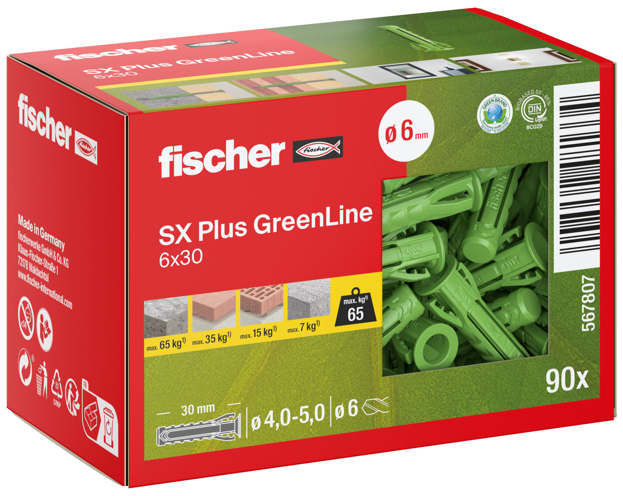 Verpackung: "fischer Spreizdübel SX Plus GreenLine 6 x 30"